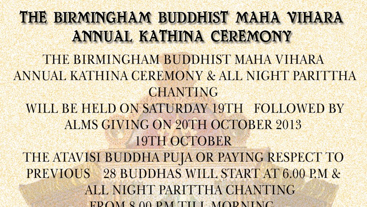 Annual Kathina Ceremony- Birmingham Buddhist Maha Vihara